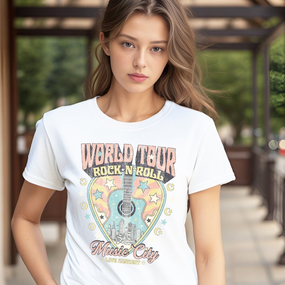 Vintage Rock & Roll World Tour Graphic Tee – Music City Vibes